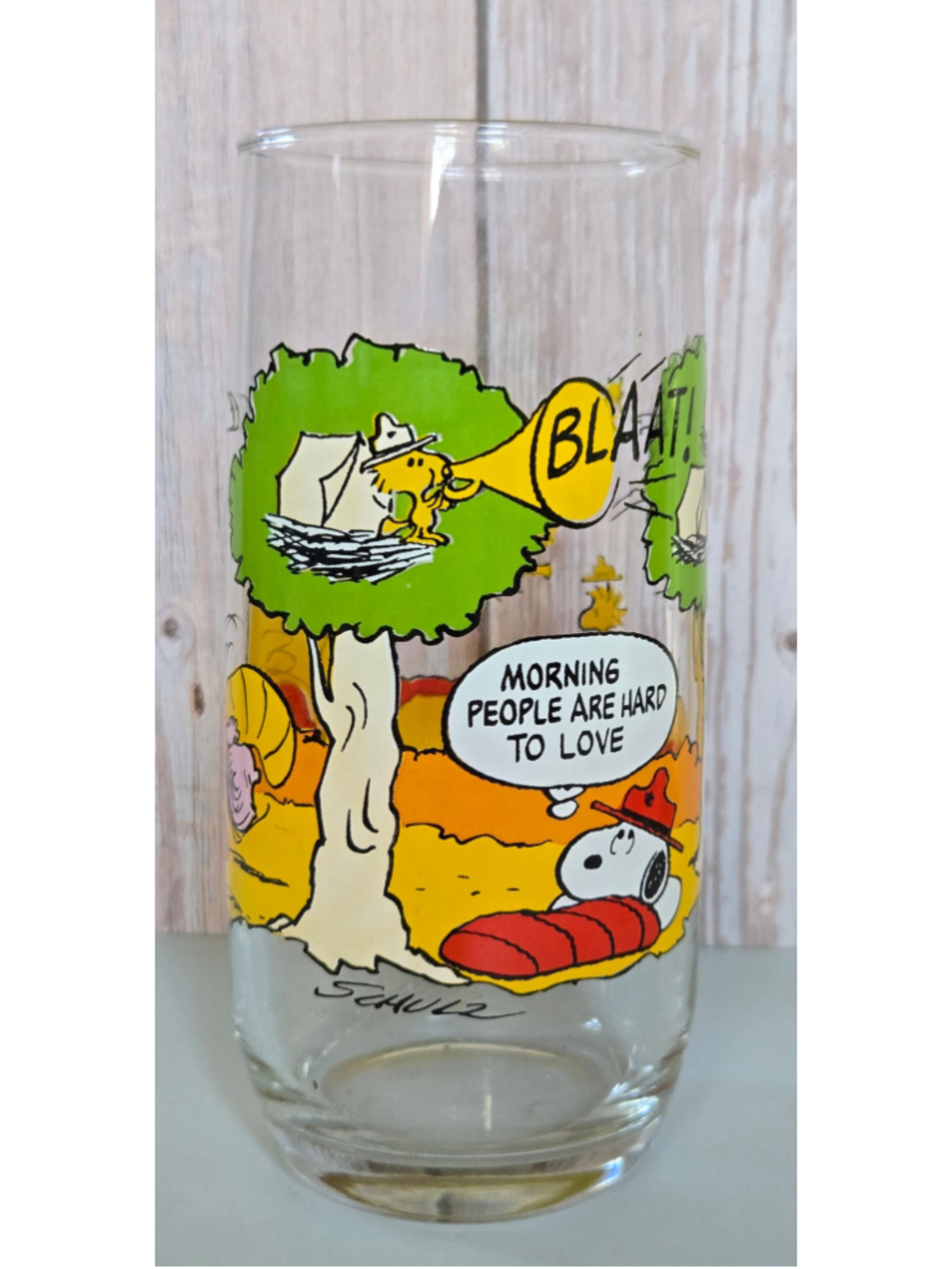 Vintage 1983 McDonald's Camp Snoopy Glass Morning People Are Hard to Love